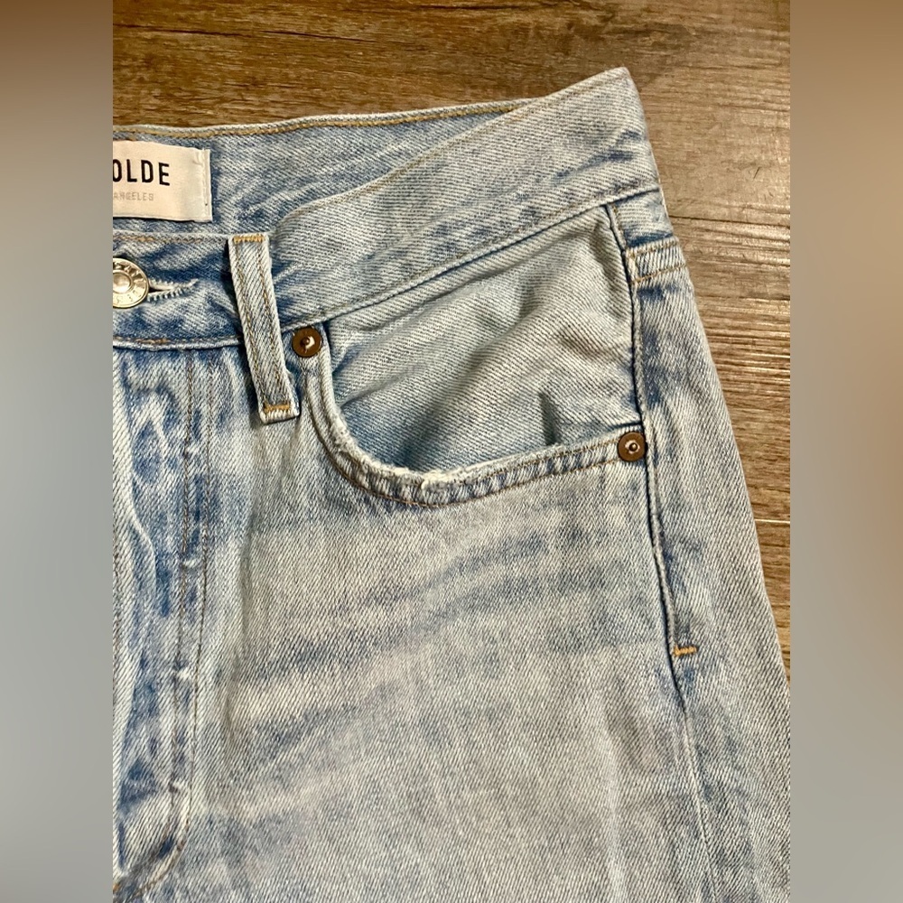 AGOLDE Jeans Women’s 25 Riley High Rise Straight Leg Crop? Denim Blue Distressed - Picture 5 of 10